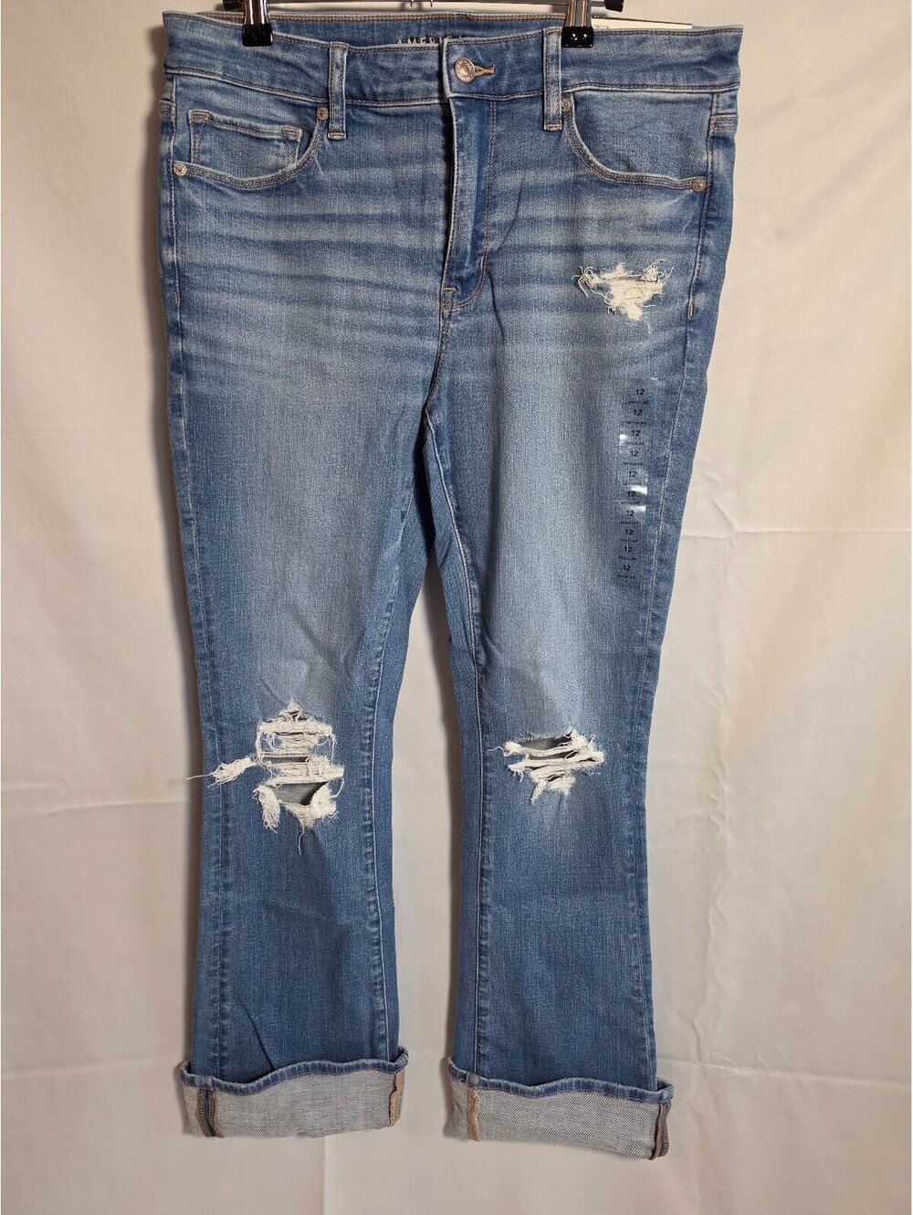 American Eagle High-Rise Skinny Kick Jeans Size 12 Regular Light Wash Distressed